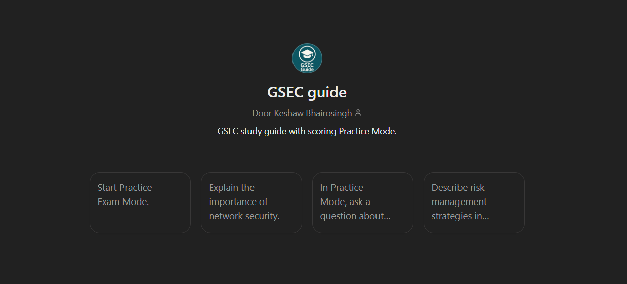 Screenshot of GSEC Guide GPT interface